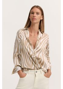 Hemdbluse Bugatti "Modern Fit", Damen, Gr. 38, beige (50, beige), Chiffon, 100% Viskose, gestreift, normal, ohne Ausschnitt, Blusen Hemdbluse, bedruckt aus Viskose