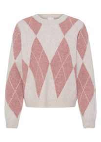 Strickpullover Ichi "Damen Langarm IHFENSTER", Damen, Gr. M, beige (oatmeal, zephyr harlequin), Obermaterial: 68% Polyester PES. 12% Baumwolle CO. 7% Polyacryl PAN. 7% Polyamid PA. 4% Wolle mw., Pullover Strickpullover