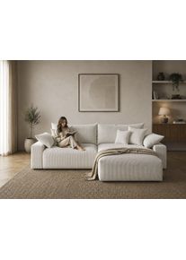 Ecksofa OTTO HOME "Amici L-Form, B: 302 cm, Mega-Sofa in Boucle und Cord", creme, B:302cm T:186cm, 100% Polyester, Sofas, Ecksofa, Couch mit Federkern & 6 Zierkissen, frei stellbar