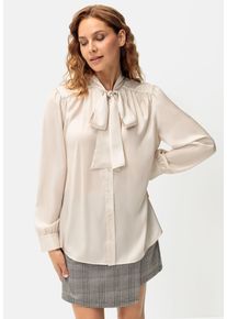 Schluppenbluse Lascana, Damen, Gr. 42, beige, Satin, Obermaterial: 100% Polyester, unifarben, figurumspielend h&uuml;ftbedeckend, Rundhals, 2-Knopf-Manschette mit Schlitz, Blusen Schluppenbluse, mit Raffungen