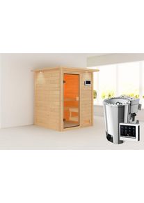 Sauna Karibu "Sandy" mit bronzierter T&uuml;r und Kranz, naturbelassen", braun (naturbelassen), Bio-Kombiofen, externe Steuerung, 230 kW, Saunen, Sauna, aus hochwertiger nordischer Fichte