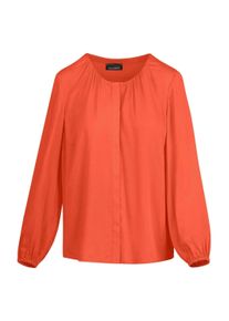 Druckbluse GOLDNER "Kurzgr&ouml;&szlig;e Satinbluse mit femininer Raffung", Damen, Gr. 25, rot (terrakotta), Obermaterial: 100% Viskose CV., figurumspielend, Gummibund, Blusen Druckbluse, verdeckte Knopfleiste