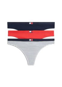 String "3 PACK THONG (EXT.SIZES)", Damen, Gr. S (36), 3 Stk., bunt (blau stripe, v cherry, navy), Jersey, Obermaterial: 95% Baumwolle, 5% Elasthan, Tommy Hilfiger Underwear, k&ouml;rpernah, Unterhosen String, basic, elastischer Bund, unifarben