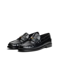 Loafer Tommy Hilfiger "HILFIGER PENNY ABRASIVATO", Damen, Gr. 40, schwarz, Nappaleder, Schuhe Loafer, Blockabsatz, Slipper, Businessschuh mit klassischem Zierriegel