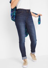 Slim-fit-Jeans bonprix "Slim-Fit-Jeans High Waist, Komfort-Stretch", Damen, Gr. 40, N-Gr, blau (dunkelblau denim used), Denim/Jeans, Obermaterial: 82% Baumwolle, 17% Polyester, 1% Elasthan, unifarben, skinny fit lang, Jeans Slim-fit-Jeans, Skinny fit Passform, mit Eingrifftaschen und Ges&auml;&szlig;taschen