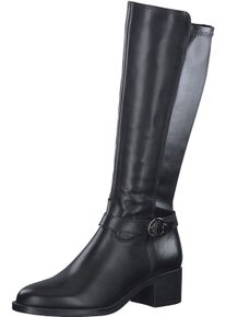 Stiefel Tamaris, Damen, Gr. 38, XS-Schaft, schwarz, Leder, Lederimitat, unifarben, Schuhe Stiefel, XS-Schaft mit Stretch, schmale Form