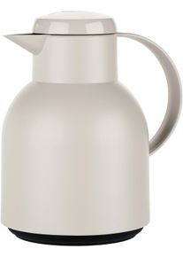 Isolierkanne Emsa "Samba", grau (grau, puderfarben), B:14,5cm H:21,7cm, Glas, Kunststoff, Kannen, Isolierkanne, zeitloses Design, einfacher Knopfdruck, 24h kalt, 12h warm