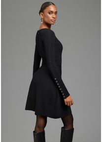 Strickkleid Bruno Banani, Damen, Gr. 40, N-Gr, schwarz, Strick, Obermaterial: 70% Viskose, 30% Polyamid, unifarben, figurbetont mini, Rundhals, Kleider Strickkleid, figurbetonte Passform, mit ausgestelltem Saum, ohne Kragen, unifarben