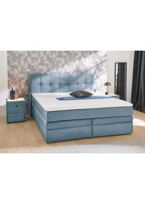 Jockenh&ouml;fer Boxspringbett JOCKENH&Ouml;FER GRUPPE "AMY mit Bettkasten, inkl. Taschenfederkernmatratze H&auml;rtegrad H3-H4", petrol 341, 13, B:214cm L:217cm, Bezug Bett: Samtoptik (100% Polyester);Topper und Matratzenspiegel: 100% Polyester, Komplettbetten, Boxspringbett, mit 6 cm Kaltschaum-Topper, Samt-Bezug, 180x200 und 200x200 cm