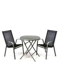 Garten-Essgruppe Vcm "3-tlg. Set Gartenm&ouml;bel Sitzgruppe Tisch Stuhl", schwarz, B:55cm T:58cm, Obermaterial: 100% Metall MT., Sitzm&ouml;bel-Sets, Garten-Essgruppe