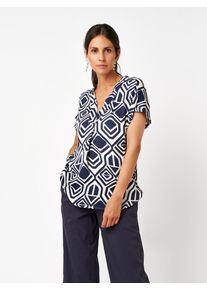 Schlupfbluse Toni "Amba", Damen, Gr. 36, blau (dunkelblau, sanftes wei&szlig; 059), Viskose, Obermaterial: 100% Viskose CV., gemustert, comfort fit normal, V-Ausschnitt, abgesteppt, Blusen Schlupfbluse, mit grafischem Print