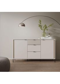 Sideboard FORTE "FORTE Seravel Sideboard 160 cm, Kashmir Beige/Mauvella Eiche", wei&szlig; (mauvella eiche, kaschmir beige), B:158,8cm H:87,2cm T:41,5cm, Holzwerkstoff, Sideboards, Sideboard, B/H/T 158,8/87,2/41,5 viel Stauraum, Lamellenoptik