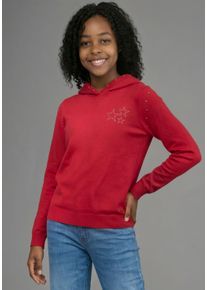 Kapuzensweatshirt Bruno Banani "Hoodie mit Nieten-Details an Kapuze und Sternen im Nietendesign", M&auml;dchen, Gr. 176/182, rot, Interlock, Obermaterial: 100% Baumwolle, bedruckt, Basic h&uuml;ftlang, Rippb&uuml;ndchen, Sweatshirts Kapuzensweatshirt, Sweatshirt mit Nietenverziehrung, aus weiche Interlockware