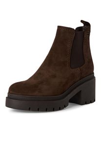 Chelseaboots Tamaris, Damen, Gr. 42, braun (dunkelbraun), Veloursleder, Schuhe Chelseaboots, Blockabsatz, Plateau, Stiefelette zum Schlupfen, Topseller