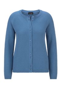 Strickjacke GOLDNER "Cardigan aus Baumwolle, Rundhals", Damen, Gr. 48, blau (rauchblau), Obermaterial: 100% Baumwolle CO., Modisch, Strickjacken Strickjacke, Piqu&eacute;-Optik