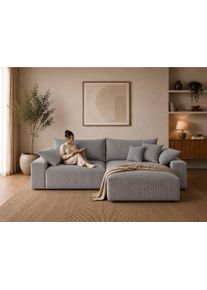 Ecksofa OTTO HOME "Amici L-Form, B: 302 cm, Mega-Sofa in Boucle und Cord", grau, B:302cm T:186cm, 100% Polyester, Sofas, Ecksofa, Couch mit Federkern & 6 Zierkissen, frei stellbar