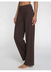Palazzohose Lascana "Schlupfhose mit Bundfalten", Damen, Gr. 40/42, N-Gr, braun, Obermaterial: 60% Polyester, 33% Viskose, 7% Elasthan, unifarben, Basic, Hosen Palazzohose, mit weiten, geraden Beinen