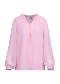 Schlupfbluse GOLDNER "Kurzgr&ouml;&szlig;e Feminine Bluse mit R&uuml;schen", Damen, Gr. 24, rosa (ros&eacute;), Obermaterial: 100% Polyester PES., figurumspielend, V-Ausschnitt, Manschette, Blusen Schlupfbluse, Stoffb&auml;ndchen am Ausschnitt