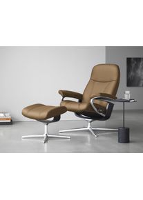 Relaxsessel stressless "Consul", braun (taupe paloma), B:91cm H:102cm T:79cm, Leder PALOMA: PALOMA ist ein durchgef&auml;rbtes Semianilin-M&ouml;belleder mit nat&uuml;rlicher Narbung., Sessel, Relaxsessel, mit Cross Base, Gr&ouml;&szlig;e S, M & L, Holzakzent Schwarz