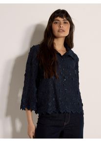 Spitzenbluse Apricot "Gek&uuml;rztes Shirt mit Blumenapplikation", Damen, Gr. M (38), blau (navy), gewebt, Obermaterial: 100% Baumwolle CO., bestickt, normal, Blusen Spitzenbluse, mit Blumenapplikation