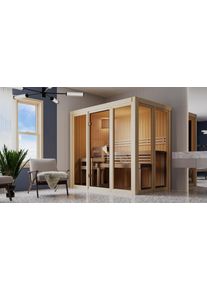 Sauna Karibu "Vivi 3", beige (naturbelassen), Bio-Ofen, externe Steuerung, 3,6 kW, Saunen, Sauna