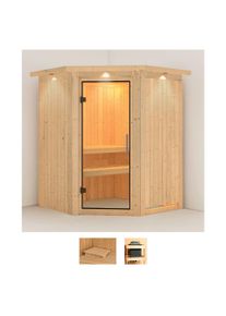 Sauna Karibu "Nanna", beige (naturbelassen), ohne Ofen, (ohne Ofen), Saunen, Sauna, ohne Ofen
