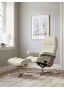Relaxsessel stressless "Sunrise", beige (cream batick), B:79cm H:103cm T:73cm, Leder BATICK: BATICK ist ein leicht korrigiertes, durchgef&auml;rbtes und genarbtes M&ouml;belleder, bei dem die meisten Unebenheiten und Spuren in der Regel entfernt wurden., Sessel, Relaxsessel, mit Hocker, mit Cross Base, Gr&ouml;&szlig;e S, M & L, Holzakzent Eiche