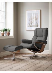 Relaxsessel stressless "Mayfair", grau (grau batick), B:79cm H:102cm T:73cm, Leder BATICK: BATICK ist ein leicht korrigiertes, durchgef&auml;rbtes und genarbtes M&ouml;belleder, bei dem die meisten Unebenheiten und Spuren in der Regel entfernt wurden., Sessel, Relaxsessel, mit Hocker, mit Cross Base, Gr&ouml;&szlig;e S, M & L, Holzakzent Eiche