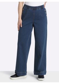 sheego Damen Jeans mit Deko-Kn&ouml;pfen, weites Bein in blue-stone-washed ,Gr&ouml;&szlig;e 50, Witt, 98% Baumwolle, 2% Elasthan