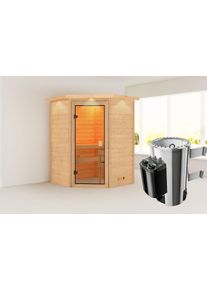 Sauna Karibu "Anni" mit bronzierter T&uuml;r und Kranz, naturbelassen", beige (naturbelassen), Saunaofen, integrierte Steuerung, 230 kW, Saunen, Sauna, aus hochwertiger nordischer Fichte