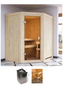 Sauna Karibu "Faurin", beige (natur), Saunaofen, integrierte Steuerung, 9 kW, Saunen, Sauna, Ofen 9 kW integr. Strg