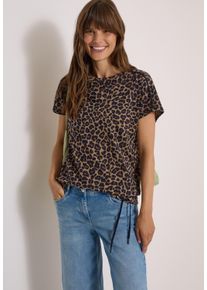 Print-Shirt Cecil, Damen, Gr. XS (36), braun (creamy mocha), Jersey, Obermaterial: 50% Baumwolle, 50% Modal, h&uuml;ftlang, U-Boot-Ausschnitt, angeschnitten, Shirts Print-Shirt, U-Boot Ausschnitt, angeschnittene &Auml;rmel