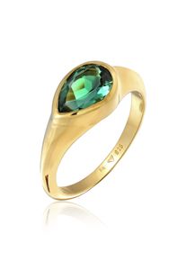 Silberring Elli Premium "Ring Quarz Gr&uuml;n Klassik 925 Silber vergoldet" Gr. 56, gold, Fingerringe, Damen, 56, Silber 925 (Sterlingsilber), Silberring