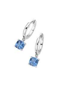 Paar Creolen Smart Jewel "Klappcreolen mit farbigen Ziersteinen, Silber 925", blau, Ohrringe, Damen, Silber 925 (Sterlingsilber), Paar Creolen