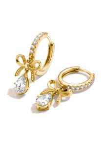 Paar Creolen Thomas Sabo "Gelbgoldfarbene Creole mit Zirkoniasteinen und Schleifen-Anh&auml;nger", gold (gelbgoldfarben, kristallwei&szlig;, kristallwei&szlig;), Ohrringe, Damen, Metall, Paar Creolen, mit Zirkonia (synth.)