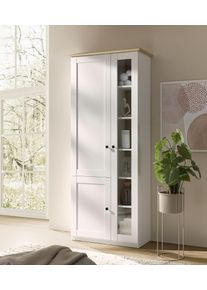 Vitrine OTTO HOME "Brest, Standvitrine im Landhausstil, Glasvitrine, Vitrinenschrank", wei&szlig; matt, eiche ge&ouml;lt dekor, B:84cm H:200cm T:38cm, FSC-zertifizierter Holzwerkstoff, Schr&auml;nke, Vitrine, schwarze Metallgriffe, ausreichend Stauraum, Glast&uuml;r, 203 cm hoch