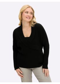 sheego by Joe Browns Damen Pullover in Wickeloptik, mit Zierkn&ouml;pfen in schwarz ,Gr&ouml;&szlig;e 40/42, Witt, 90% Polyacryl, 10% Polyamid