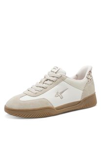 Slip-On Sneaker Tamaris, Damen, Gr. 42, beige (creme, kombiniert), Leder, Lederimitat, clean, leicht gl&auml;nzend, Schuhe Slip-On Sneaker, Freizeitschuh, Halbschuh, Slipper mit T-Logostickerei