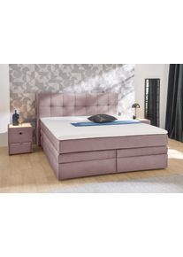 Jockenh&ouml;fer Boxspringbett JOCKENH&Ouml;FER GRUPPE "AMY mit Bettkasten, inkl. Taschenfederkernmatratze H&auml;rtegrad H3-H4", rosa (altrosa 341, 05), B:214cm L:217cm, Bezug Bett: Samtoptik (100% Polyester);Topper und Matratzenspiegel: 100% Polyester, Komplettbetten, Boxspringbett, mit 6 cm Kaltschaum-Topper, Samt-Bezug, 180x200 und 200x200 cm