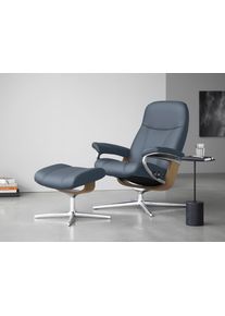 Relaxsessel stressless "Consul", blau (sparrow blau paloma), B:91cm H:102cm T:79cm, Leder PALOMA: PALOMA ist ein durchgef&auml;rbtes Semianilin-M&ouml;belleder mit nat&uuml;rlicher Narbung., Sessel, Relaxsessel, mit Cross Base, Gr&ouml;&szlig;e S, M & L, Holzakzent Eiche, in 2 Bezugsqualit&auml;ten lieferbar