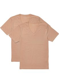 V-Shirt MARVELIS, Herren, Gr. L, beige (caramel), Jersey, Obermaterial: 94% Baumwolle, 6% Elasthan, unifarben, k&ouml;rpernah normal, V-Ausschnitt, Shirts V-Shirt, body fit, Doppelpack
