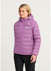 Daunenjacke Jack Wolfskin "WILD PASS DOWN HOODY W RDS", Damen, Gr. M (38/40), lila (vividorchid), Obermaterial: 100% Polyester. F&uuml;llung: 90% Daunen, 10% Sonstige Fasern. Futter: 100% Polyester, Jacken Daunenjacke, mit Kapuze, warm gef&uuml;ttert, wind- und wasserabweisend, leicht