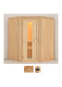 Sauna Karibu "Nanna", beige (naturbelassen), ohne Ofen, (ohne Ofen), Saunen, Sauna, ohne Ofen