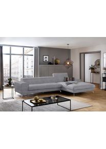 Ecksofa W.Schillig "piedroo, Designsofa mit tollem Sitzkomfort, bequem und elegant, L-Form", grau (dolphin r66), B:343cm H:70cm T:193cm, Chenille-Flachgewebe R66 (85% Polyester, 15% Nylon), Sofas, Ecksofa, Kopfteilverstellung, wahlweise mit Sitztiefenverstellung, Breite 343cm