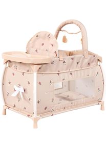 Puppenbett BAYER "Multi-Puppenbett", hellrosa mit blumen, Puppenm&ouml;bel, KinderB:37,5cm H:62cm T:65cm, Puppenbett, mit integriertem Hochstuhl, Wickelablage und Mobile, B:37,5cm H:62cm T:65cm