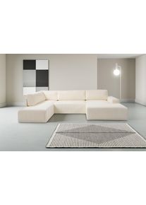 Wohnlandschaft WERK2 "Rotterdam 325 x 190 cm modern und bequem", beige (creme), B:325cm H:85cm T:190cm, 100% Polyester, Sofas, Wohnlandschaft, Breitcord, U-Form, XXL, Schlaffunktion, Bettkasten