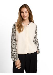 Fleeceweste Tom Tailor Denim, Damen, Gr. XS, beige (sanftes wei&szlig;), Sweatware, Obermaterial: 100% Polyester, unifarben, regular fit h&uuml;ftbedeckend, Rundhals, Westen Fleeceweste, Teddyweste mit Druckkn&ouml;pfen