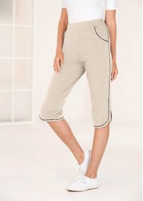 Stoffhose GOLDNER "Kurzgr&ouml;&szlig;e Stilvolle Sommerhose mit Schlupfbund", Damen, Gr. 20, K-Gr, beige (stein, schwarz), Obermaterial: 60% Baumwolle CO. 35% Polyester PES. 5% Elasthan EL., normal, Hosen Stoffhose, abgerundeter Saum, kleine Seitenschlitze