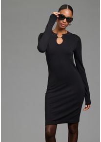 Strickkleid Bruno Banani, Damen, Gr. 48, N-Gr, schwarz, Strick, Obermaterial: 70% Viskose, 30% Polyamid, unifarben, figurbetont mini, Rundhals, B&uuml;ndchen, Kleider Strickkleid, auch in gro&szlig;en Gr&ouml;&szlig;en, figurbetonte Passform, Langarm mit B&uuml;ndchen