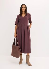 Shirtkleid bonprix, Damen, Gr. 48/50 (XL), N-Gr, lila (kakaobraun), Obermaterial: 75% Polyester, 20% Viskose, 5% Elasthan, loose fit, Kleider Shirtkleid, mit V-Ausschnitt, Kurzarm, Loose Fit